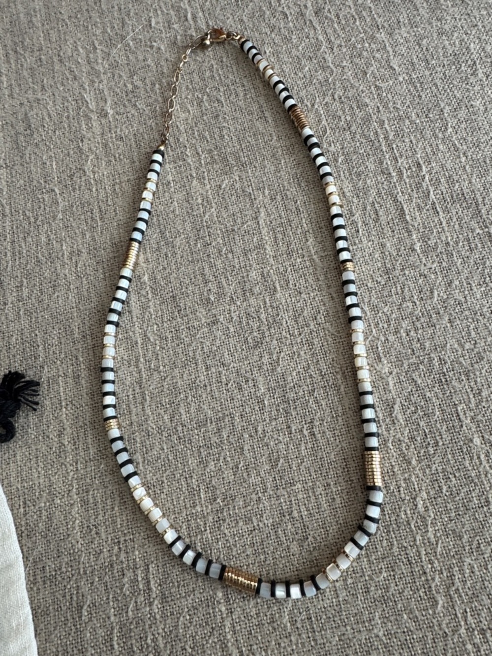 Evereve Beaded Shell Black & White Stripe Necklace with Gold Accents